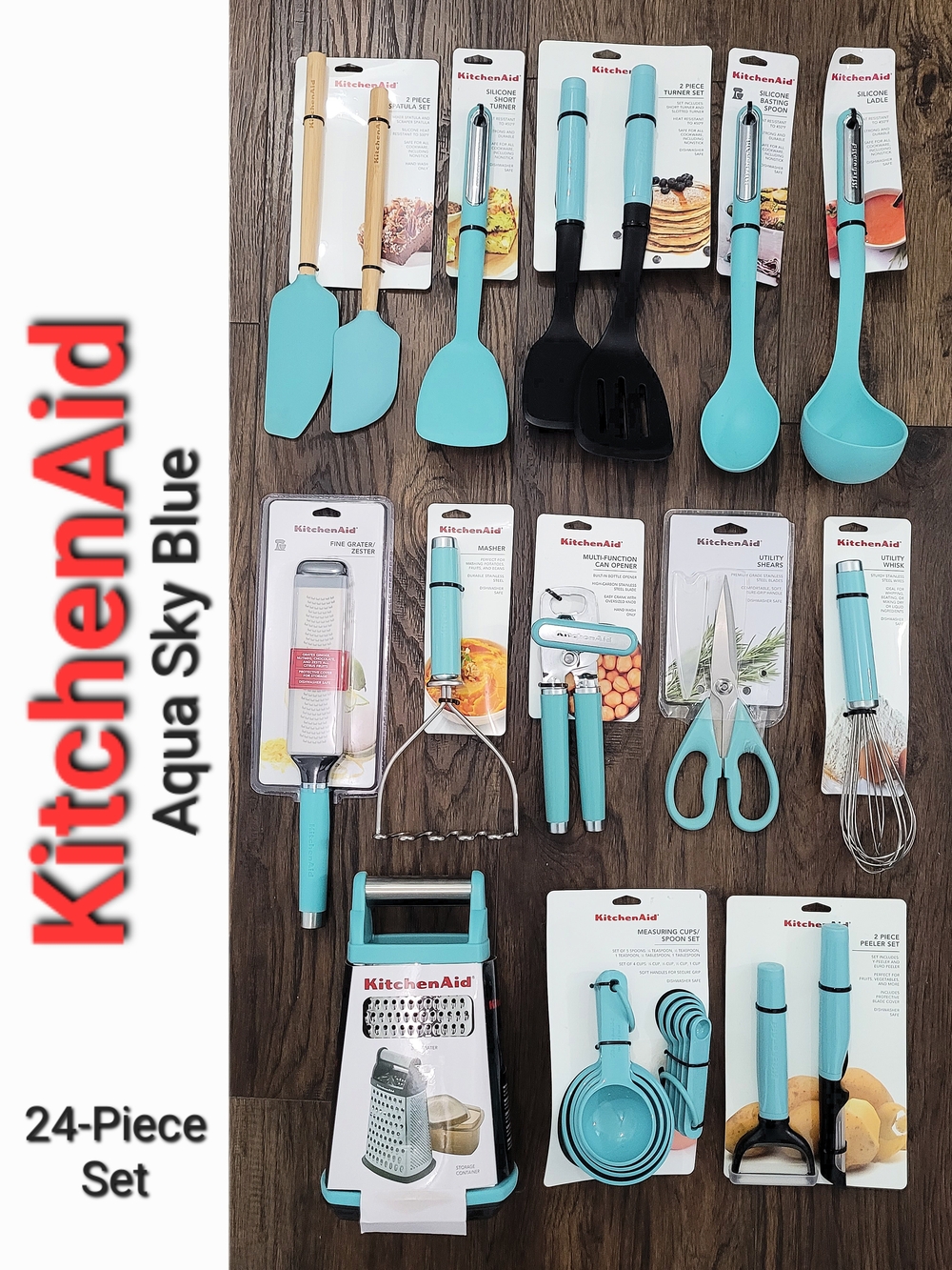 KitchenAid Aqua Sky Blue 24-Piece Silicone & Stainless Steel Kitchen Tool Set